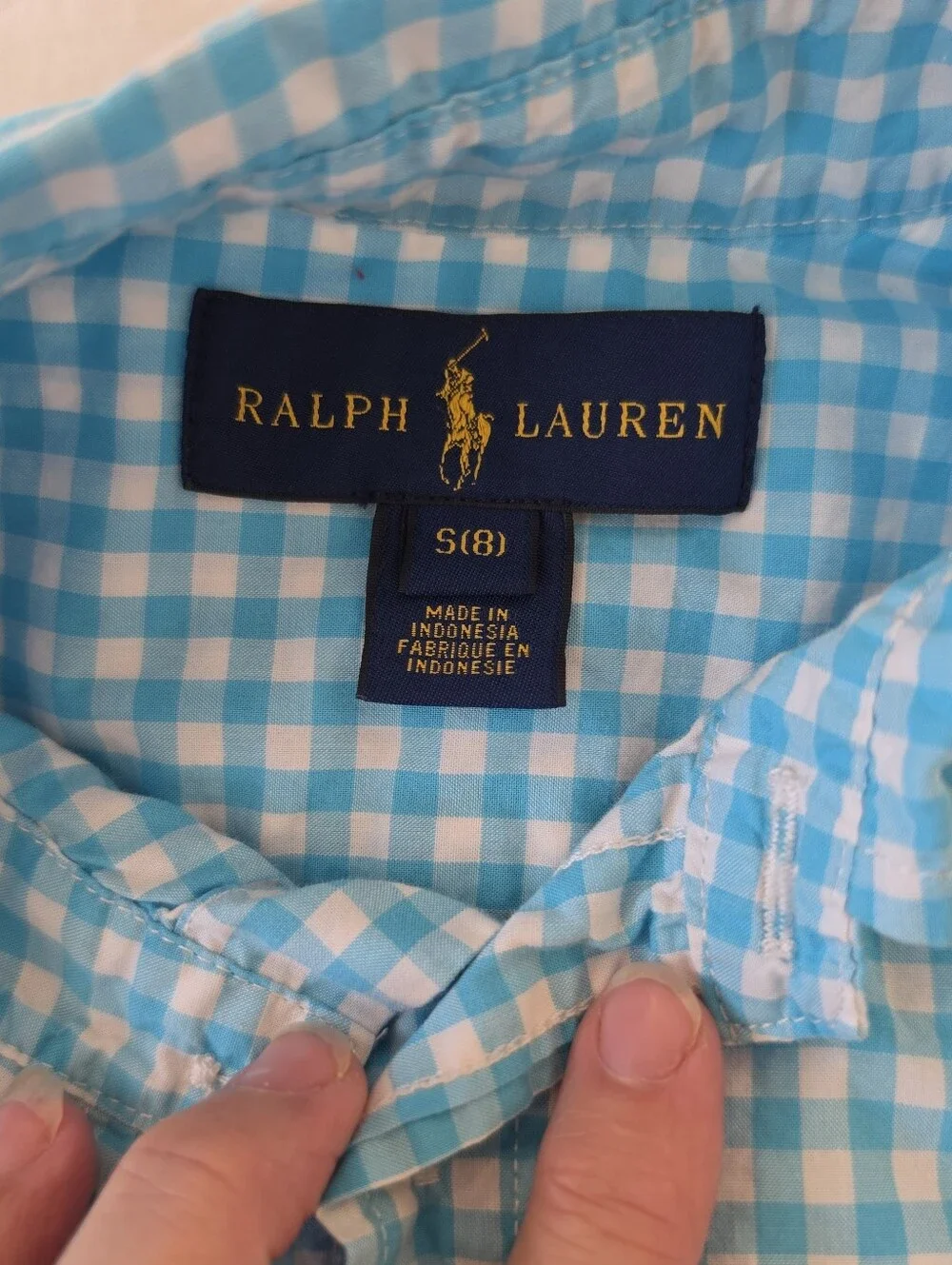 Ralph Lauren Boy's Button Down Shiry In Turquiose Gingham Size SM 8